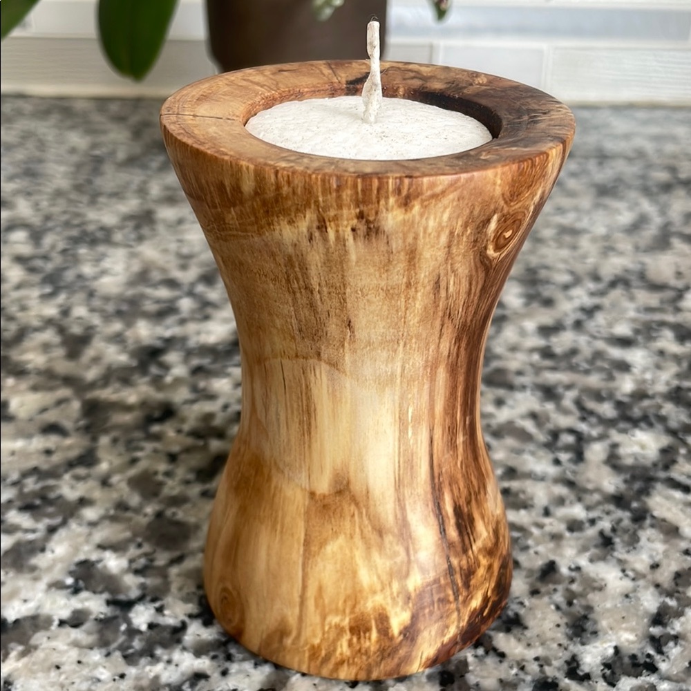Hand Carved Rustic Apple Wood Candle Holder Hand Made Tea Light Holder Gift NEW